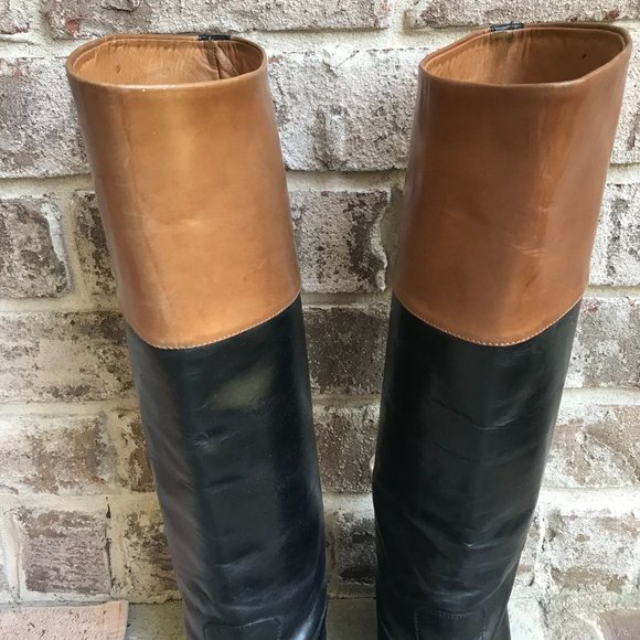L' Autre Chose Riding Boots 38W Two Tone Tan Brown Equestrian Pull On Le… - Picture 6 of 12
